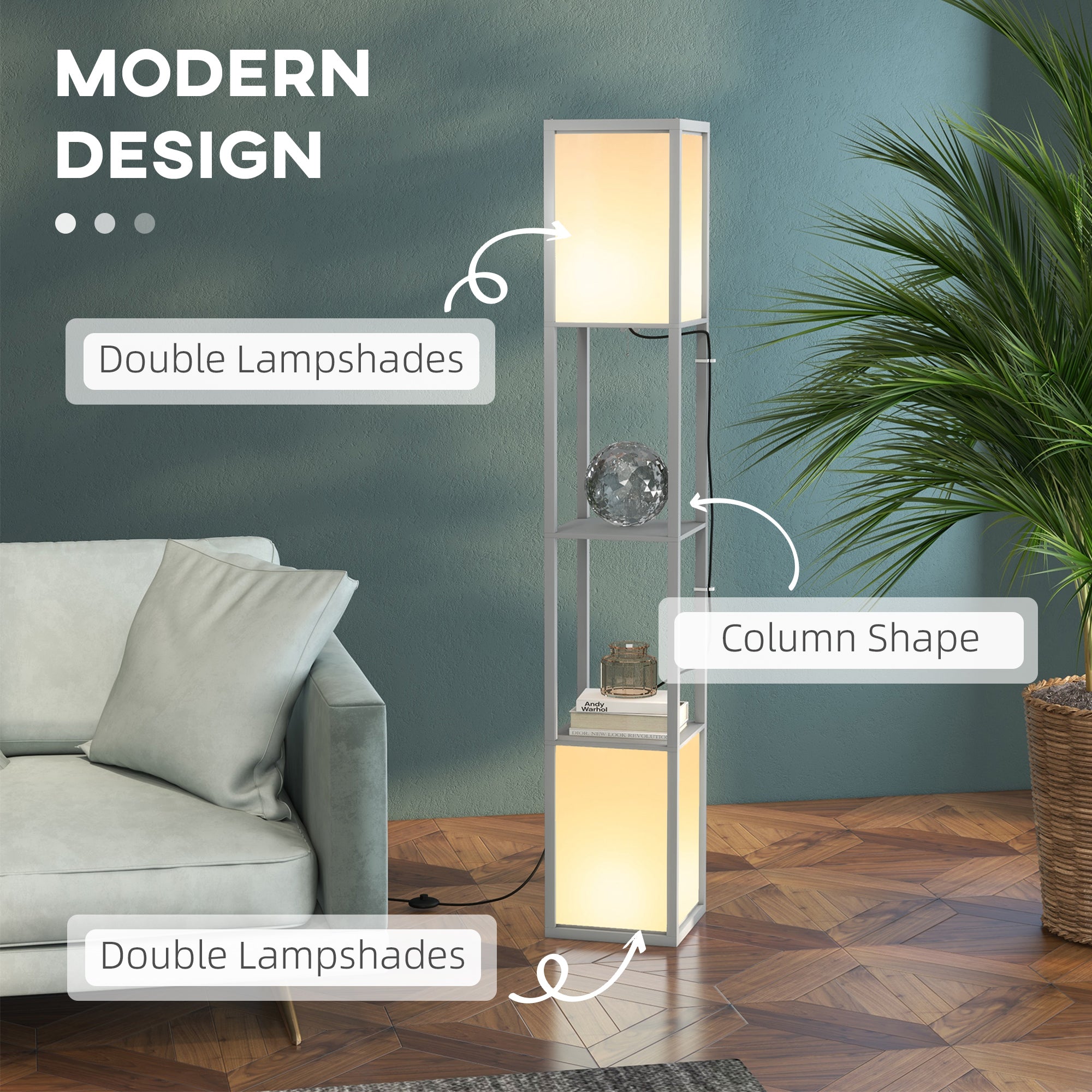 Floor Lamp with Shelves and Dual Light, Standing Lamp for Living Room