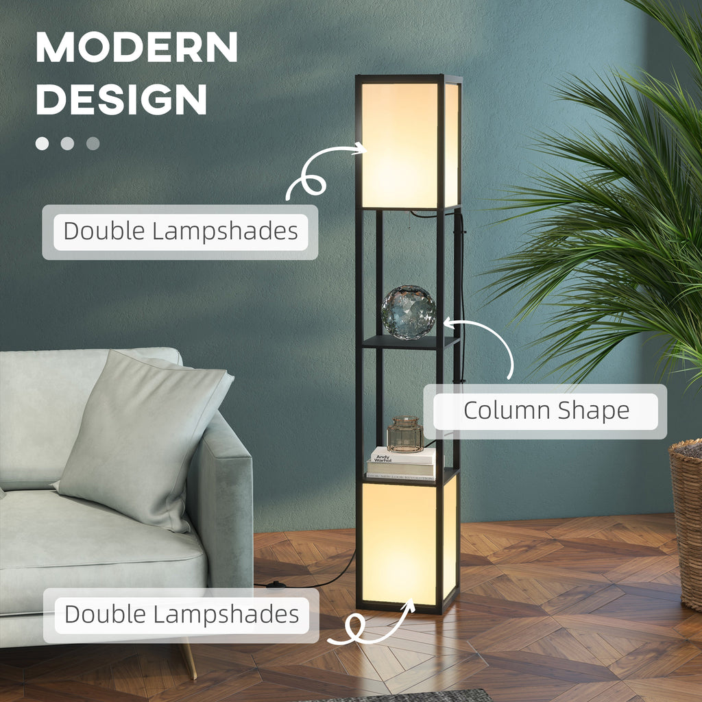 Floor Lamp with Shelves and Dual Light, Standing Lamp for Living Room