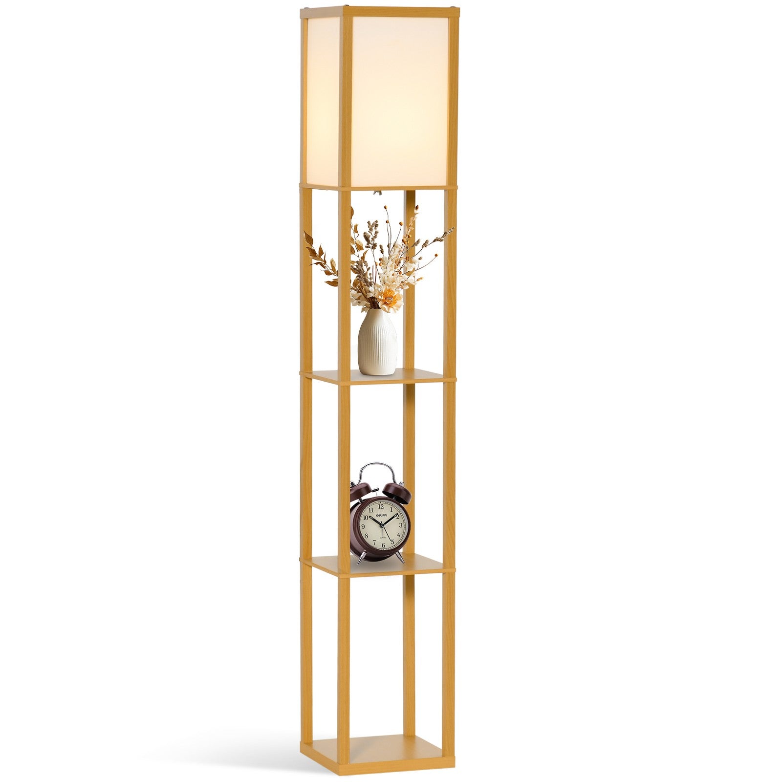 4-Tier Floor Lamp Standing Lamp with Storage Shelf for Home Office Dorm Natural