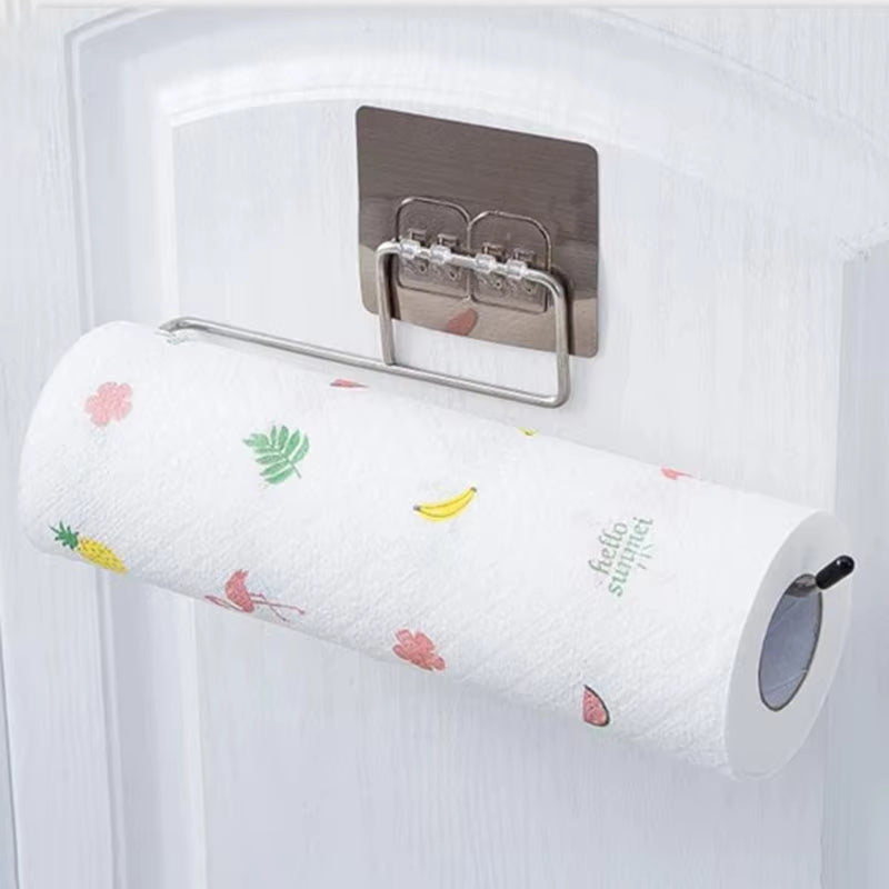 1/4 of the Kitchen Wall Hanging Paper Towel Rack, Perforation-Free Dish Cloth, Plastic Wrap Stainless Steel Organizer Hooks