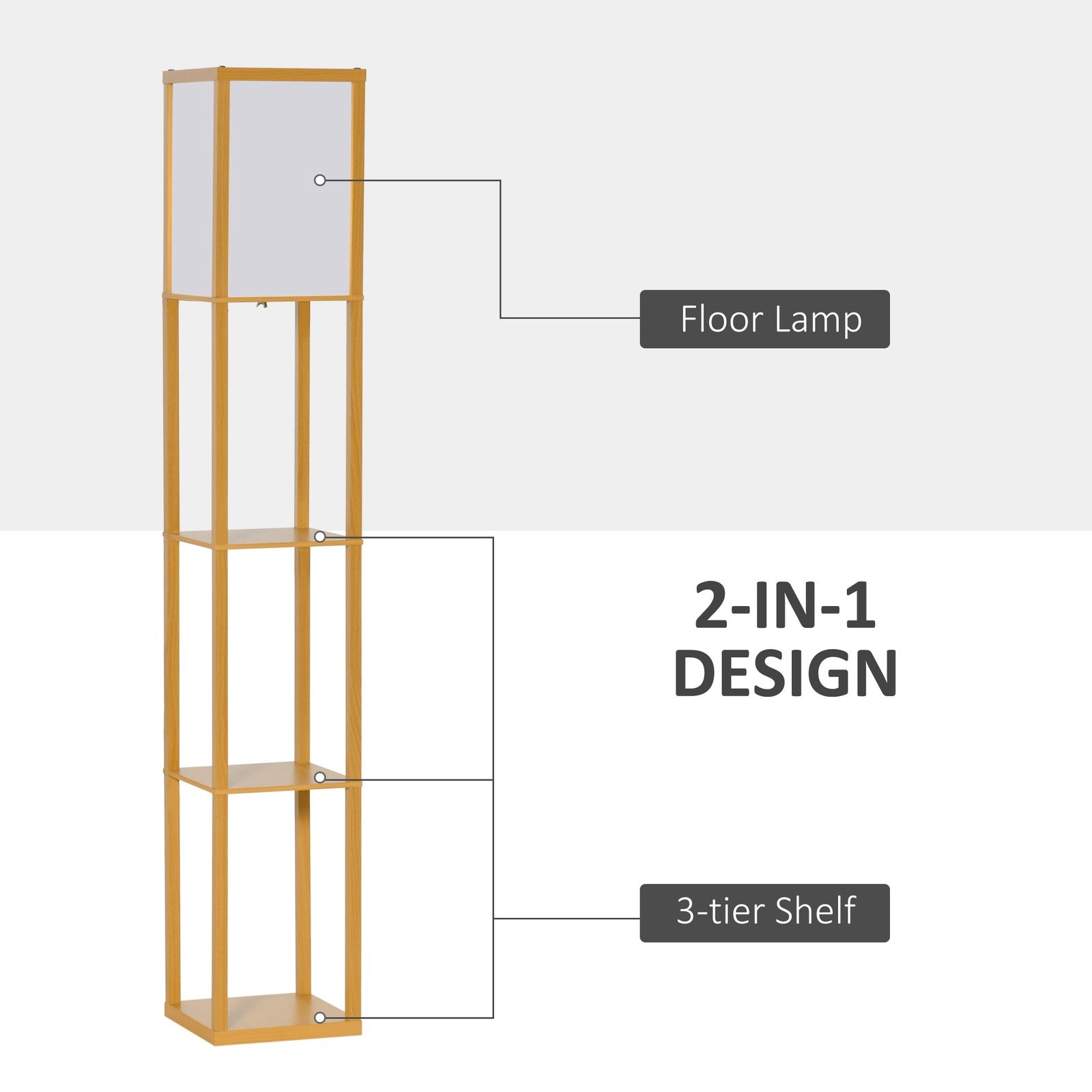 4-Tier Floor Lamp Standing Lamp with Storage Shelf for Home Office Dorm Natural