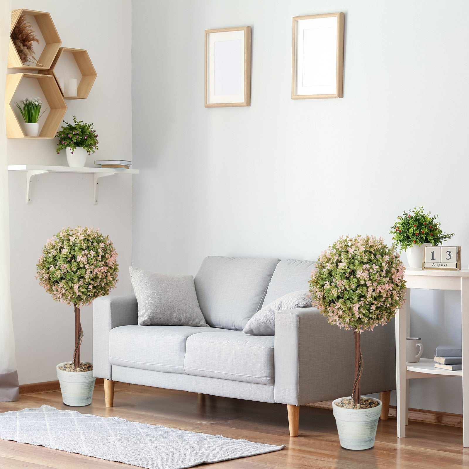 Set of 2 Decorative Artificial Plants Fake Plants Cream White
