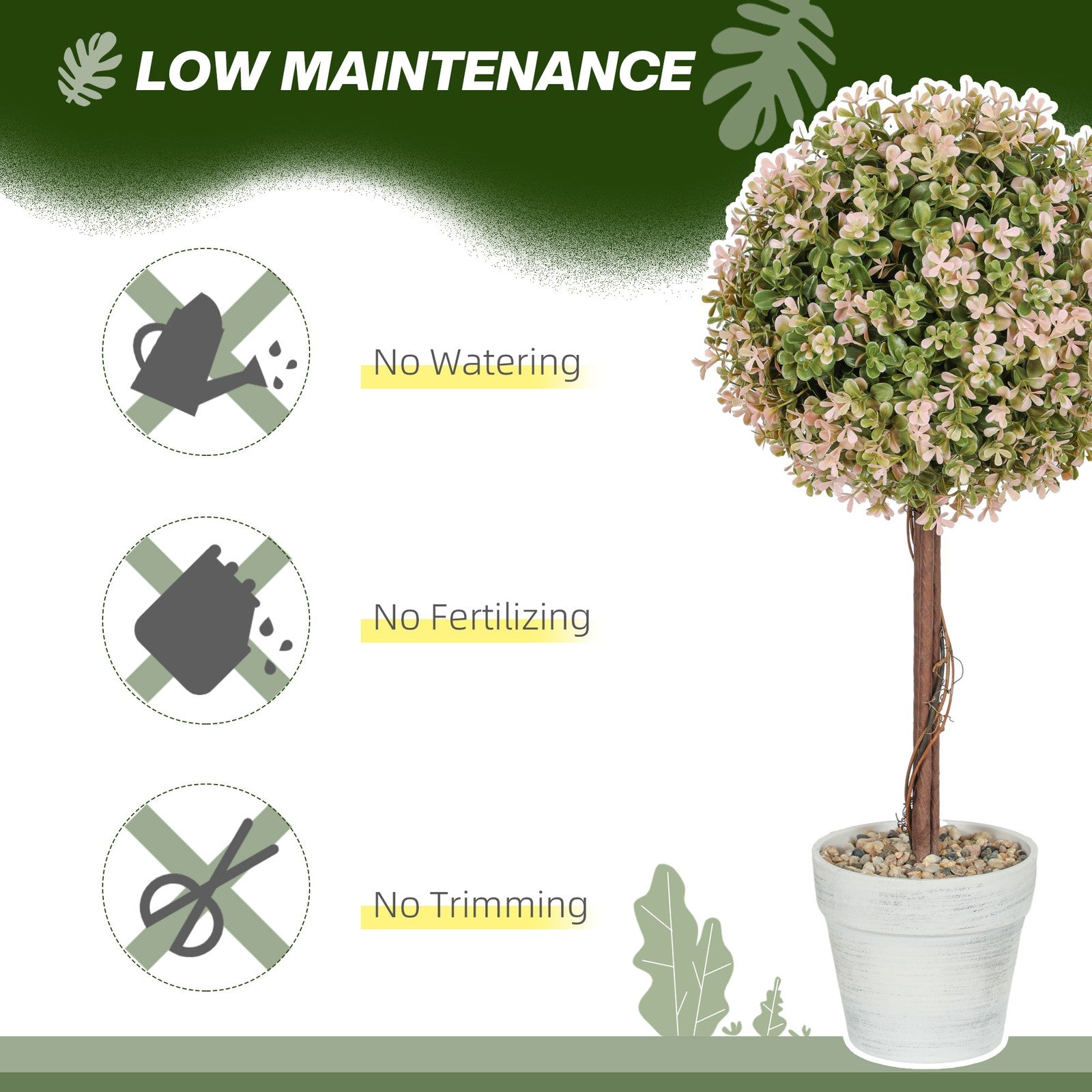 Set of 2 Decorative Artificial Plants Fake Plants Cream White