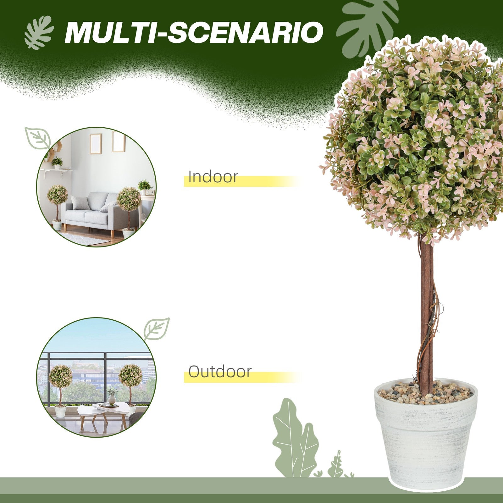 Set of 2 Decorative Artificial Plants Fake Plants Cream White