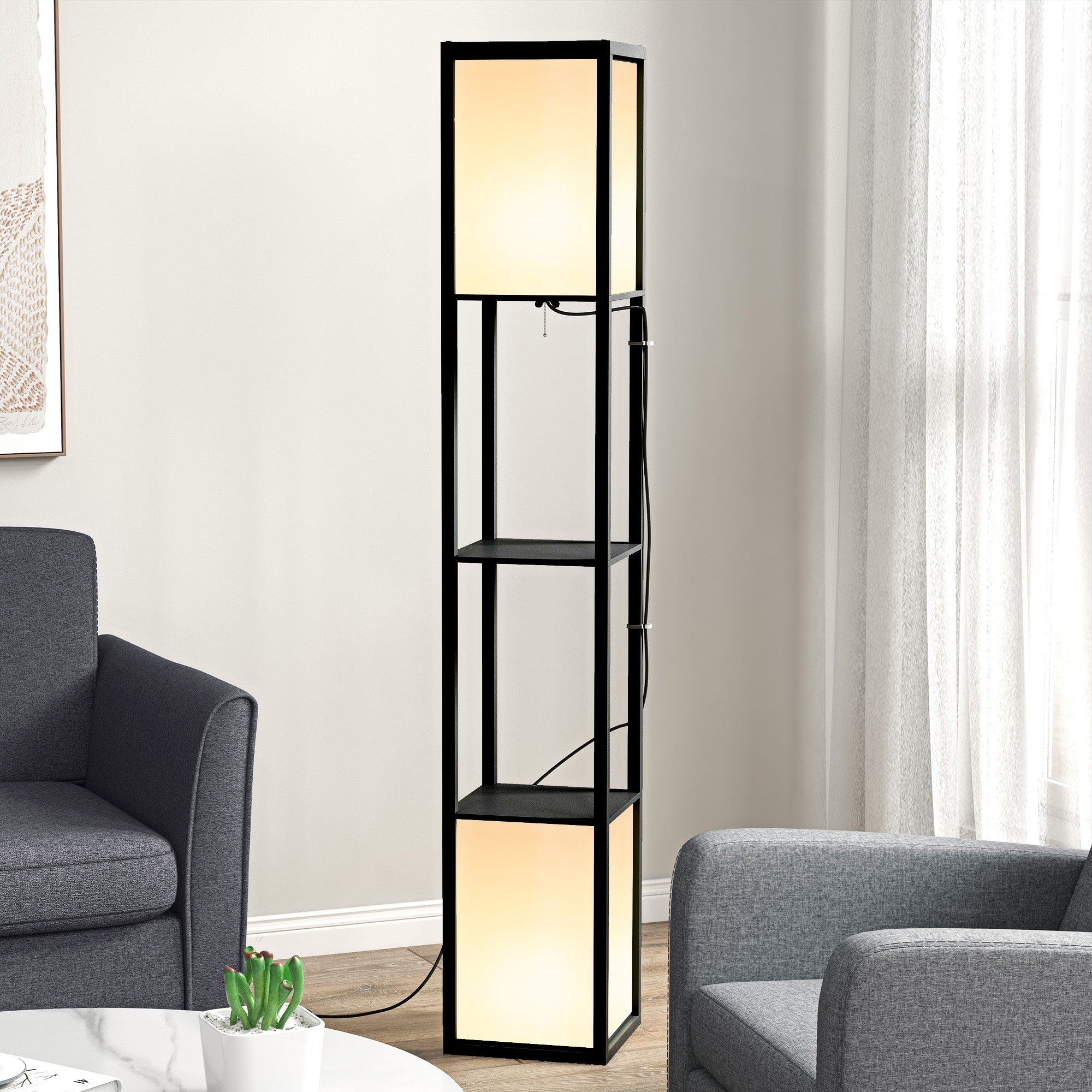 Floor Lamp with Shelves and Dual Light, Standing Lamp for Living Room