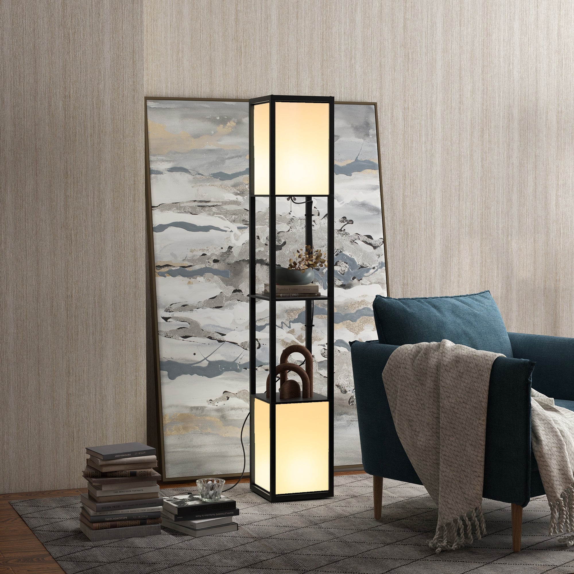 Floor Lamp with Shelves and Dual Light, Standing Lamp for Living Room