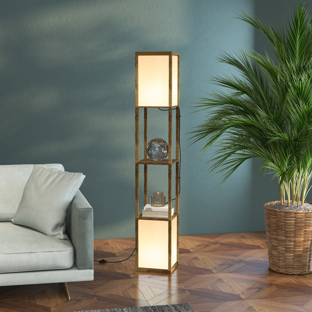 Floor Lamp with Shelves and Dual Light, Standing Lamp for Living Room