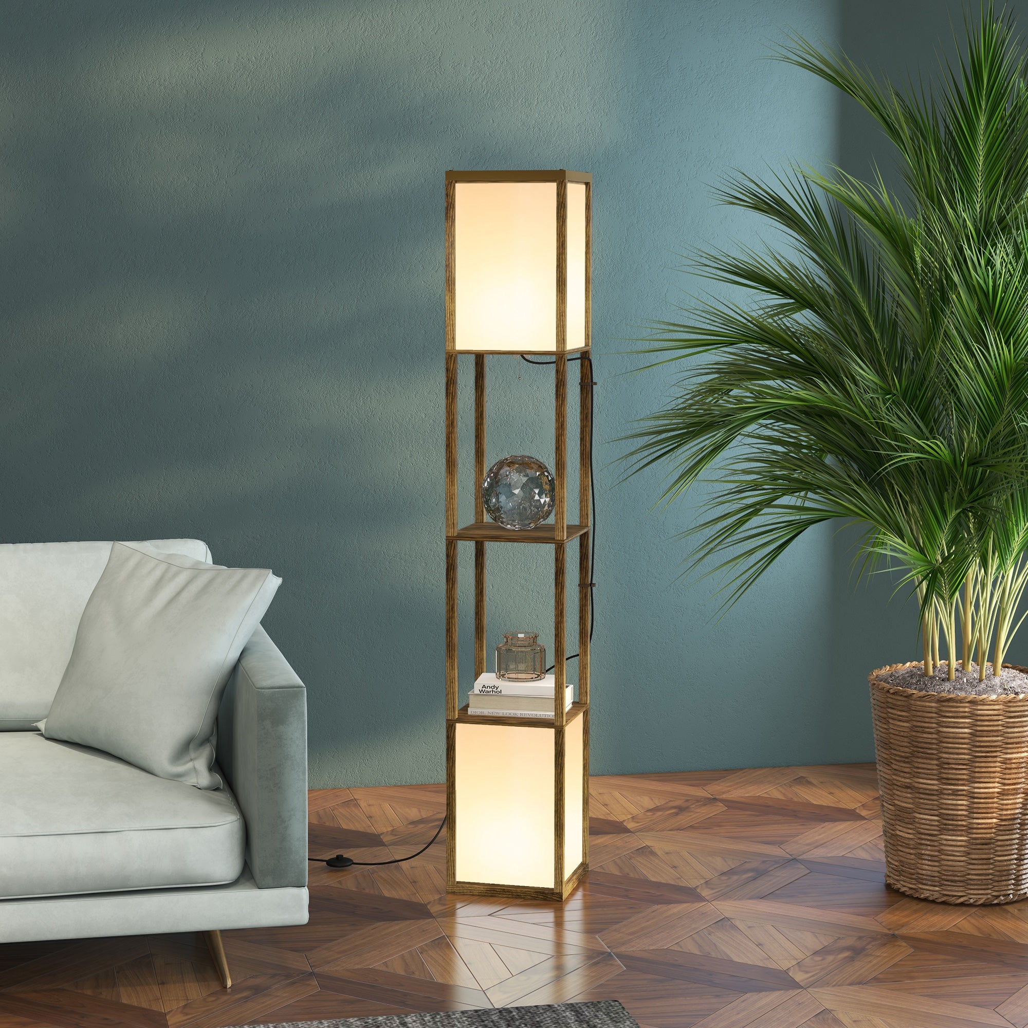 Floor Lamp with Shelves and Dual Light, Standing Lamp for Living Room