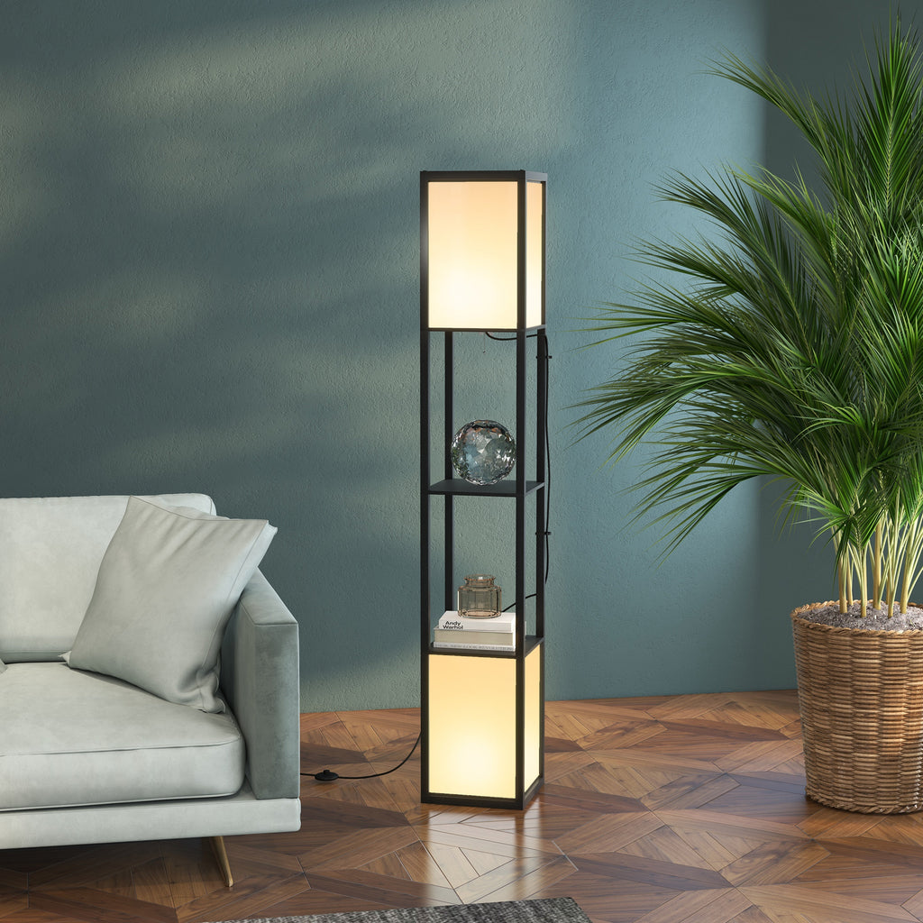 Floor Lamp with Shelves and Dual Light, Standing Lamp for Living Room
