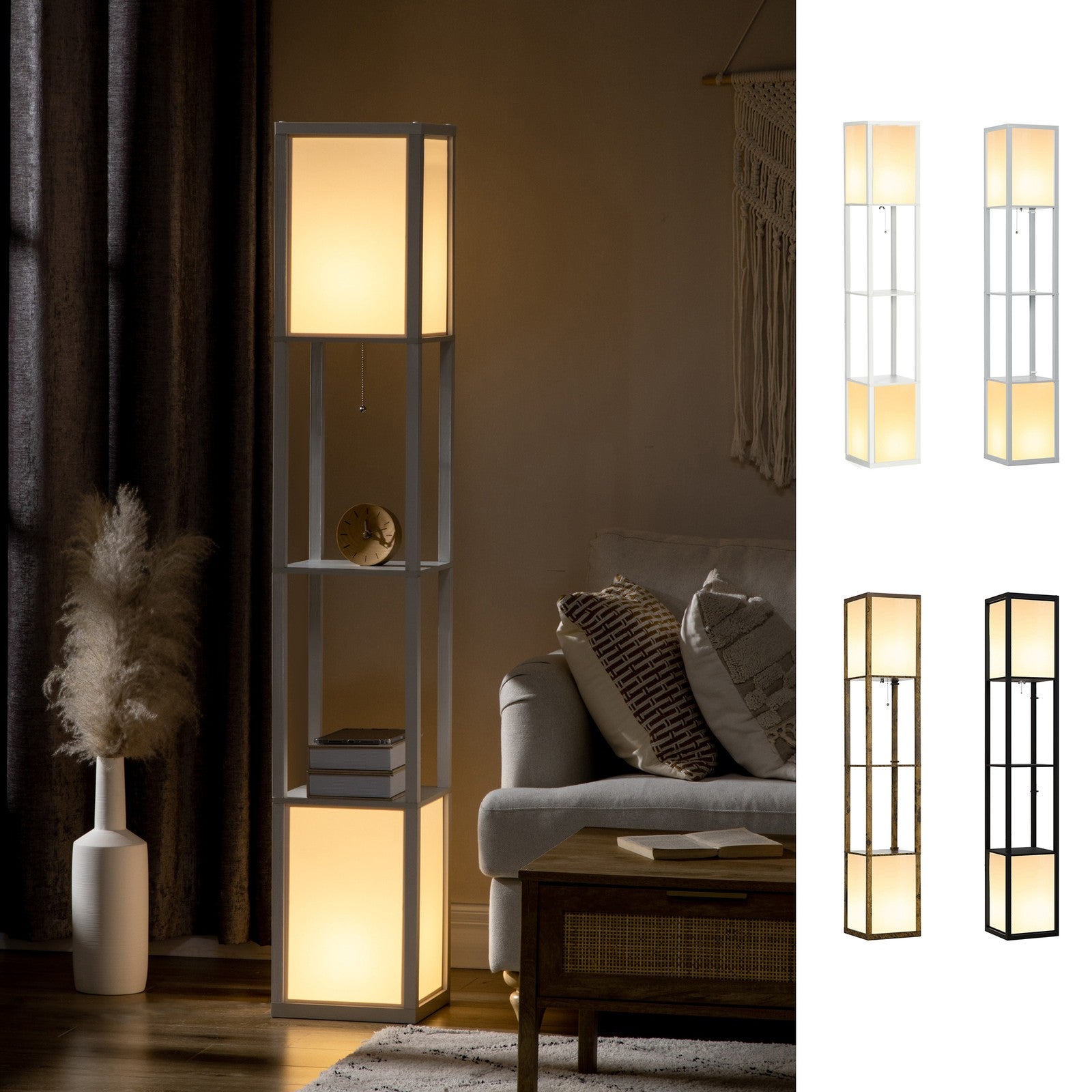Floor Lamp with Shelves and Dual Light, Standing Lamp for Living Room