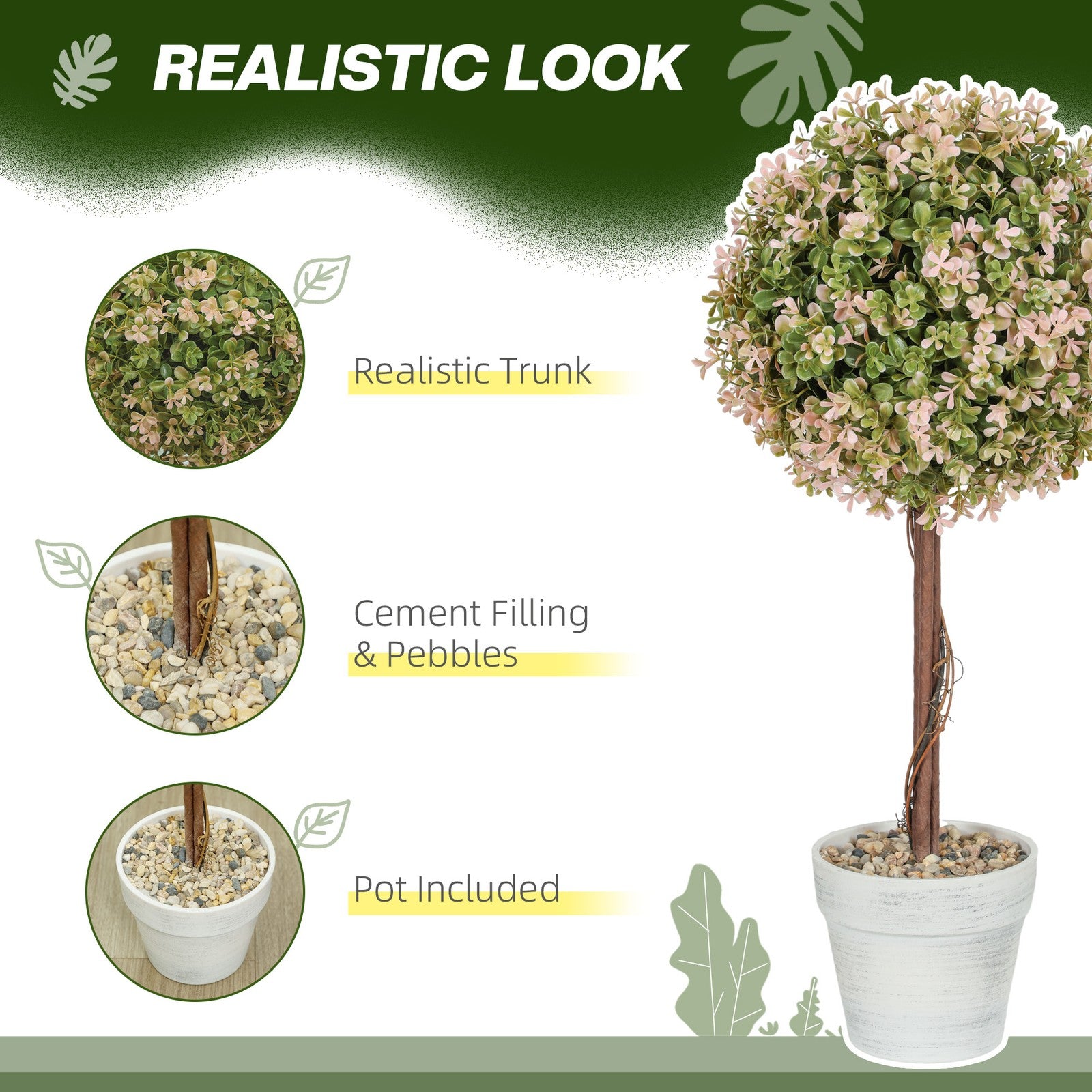 Set of 2 Decorative Artificial Plants Fake Plants Cream White