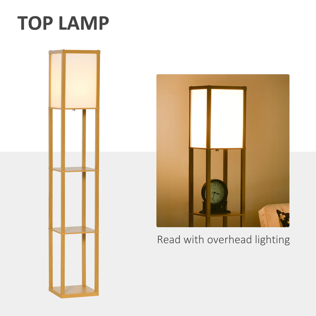 4-Tier Floor Lamp Standing Lamp with Storage Shelf for Home Office Dorm Natural