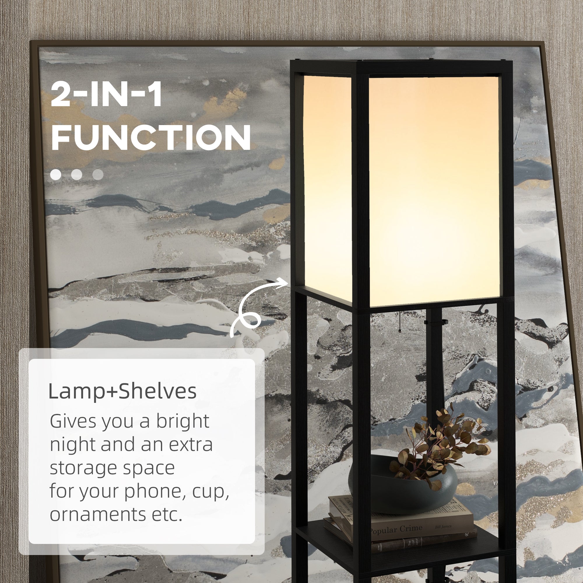 Floor Lamp with Shelves and Dual Light, Standing Lamp for Living Room