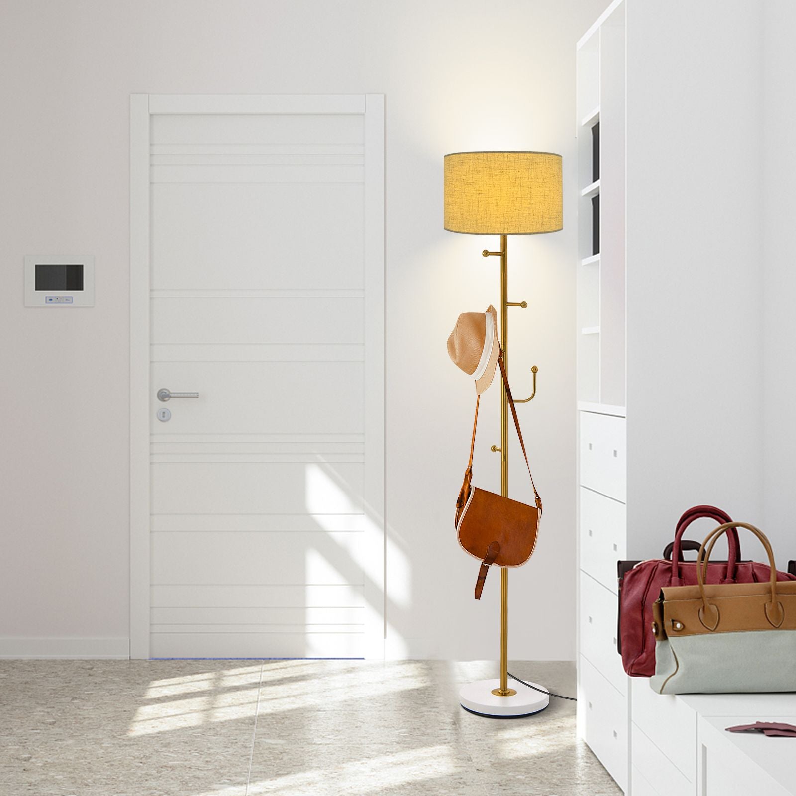 Freestanding Floor Lamp with Coat Rack and Foot Switch